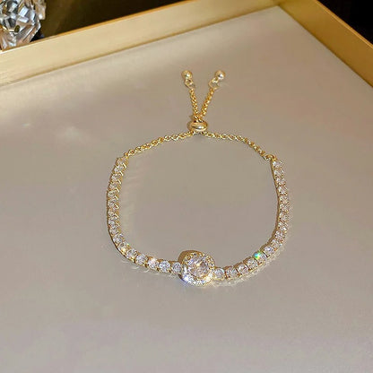 "Square Zircon Rhinestone Bracelet - Adjustable 18K Gold Plated Stainless Steel - Women's Trendy Jewelry 2022"